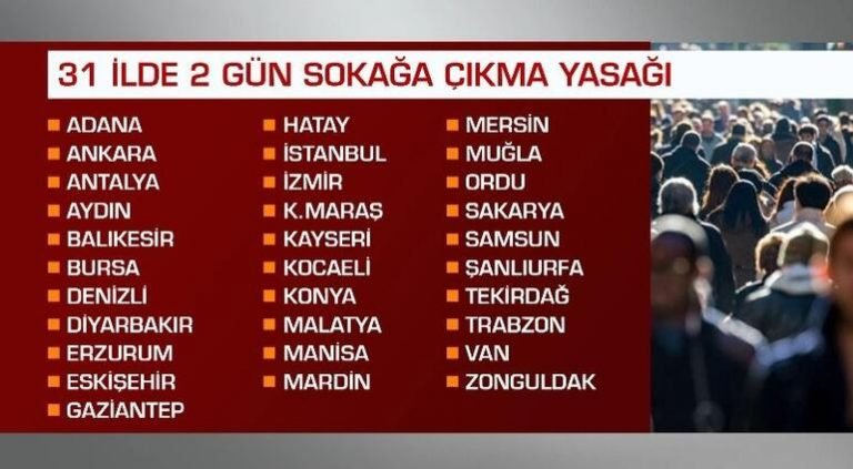 31 İlde 2 Gün Sokağa Çıkma Yasağı İlan Edildi